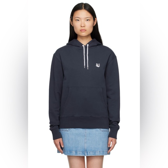 Maison Kitsune Fox Head Pullover Hoodie Sweatshirt Sweater Navy Blue Unisex XS - Picture 1 of 14